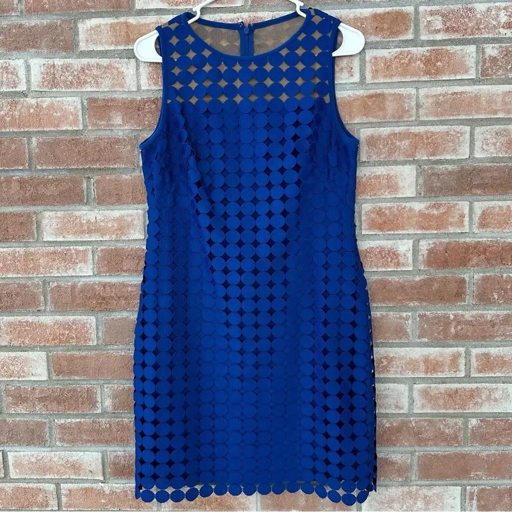 Lauren Ralph Lauren Polka Dot Cocktail Sheath Dress Women’s 10 Petite 10P Blue - Picture 2 of 10